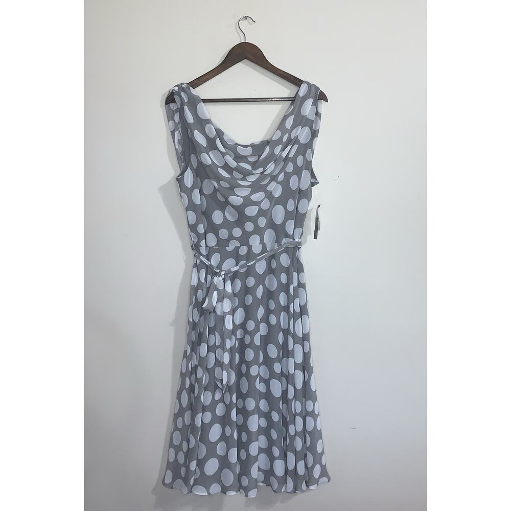 MSK Gray and White Polka Dot Midi Dress